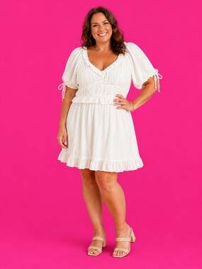Trixxi Francesca's White Puff Sleeve Ruffle Mini Dress Size L